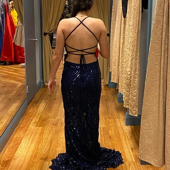 NWT Nina Canacci Prom Dress Navy Blue Size 6-Juniors - Picture 4 of 14